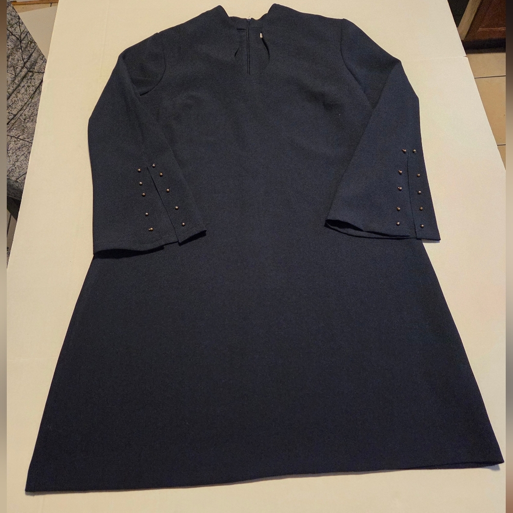 Sandra Darren Plus Size Navy Blue A-Line Long Sleeved Dress EUC Size 16